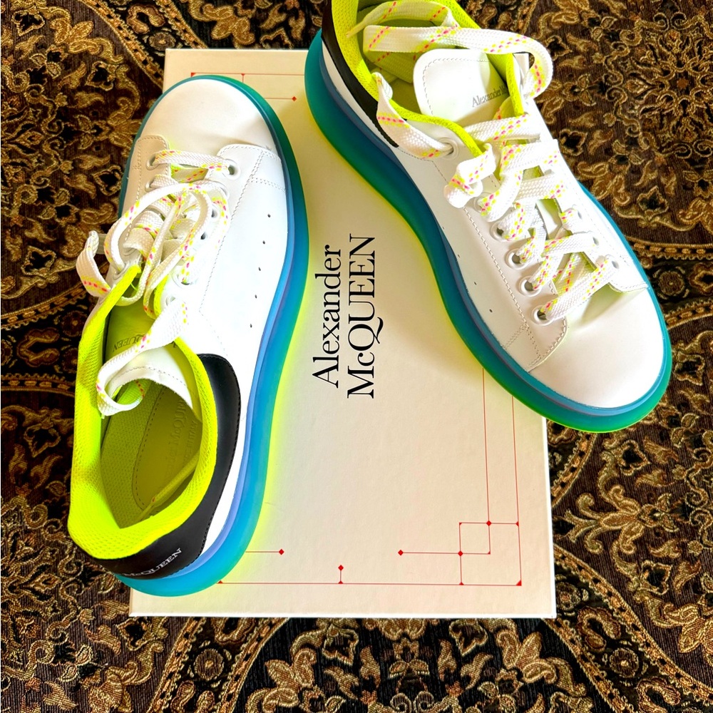 Alexander McQueen Women Sneakers size 42; Neon Green, Blue, Black, and White